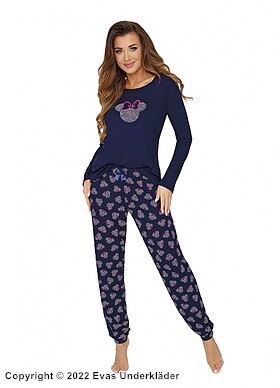 Top and pants pajamas, soft cotton, long sleeves, bows, mouse